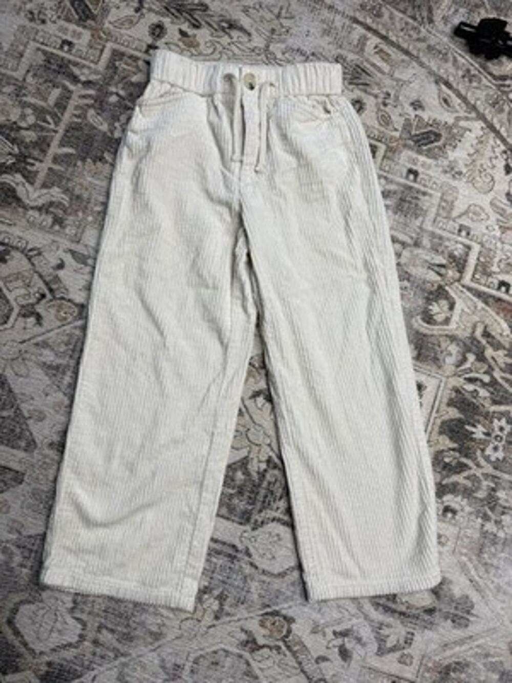 ZARA Kids Girls Cream Corduroy Wide Leg Pants Drawstring Elastic Waist Sz 6 Yrs